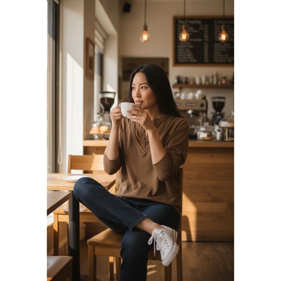 Lauren Ralph Lauren Womens Brown V Neck Henley Layered Look Top XL Casual Comfy - Picture 8 of 14